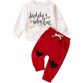Toddler Baby Girl Valentines Day Outfit Daddy is My Valentine Sweatshirt Love Heart Long Pants 2Pcs Clothes Set