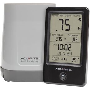 AcuRite Wireless Digital Rain Gauge with Self-Emptying Collector with Rainfall History, Alerts, and Current Date and Time (00899), Multicolor