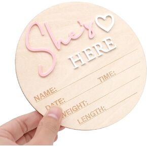 She's Here or He's Here Wooden Sign - Gender Reveal Wooden Sign, Acrylic Gender Announcement, Hospital Birth Announcement Sign, Newborn Photo Shoot Props (She's Here)