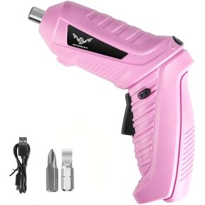 Pink Electric Screwdriver, 3.6V Cordless Drill Screwdriver Rechargeable, 3.5N·m Max Torque Electric Screw with 2 Accessory Kit, Micro USB, Front LED Light, Easy for Small Home Projects