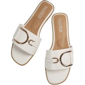 Verdusa Women's Square Open Toe Slip On Slides Casual Summer Flat Sandals