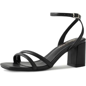 Shoe'N Tale Strappy Heels for Women Square Toe Chunky Block Heels Ankle Buckle Heeled Sandals