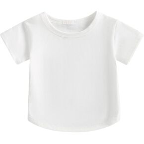 Toddler Baby Boy Girl Short Sleeve Crew Neck T Shirt Pullover Sweatshirt Summer Basic Tees Solid Casual Clothes