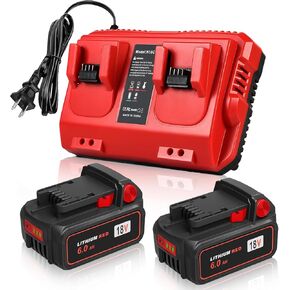 Upgraded 18V 6.0Ah Batteries Replacement for Milwaukee M-18 Battery 2Pack and 1 Charger Combo Set(2-Port)