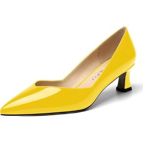 NUMALEO Womens Slip On Solid Pointed Toe Patent Work Casual Spool Low Heel Pumps Shoes 2 Inch