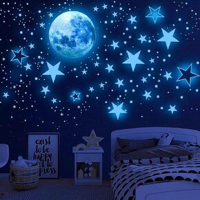 Glow in The Dark Stars for Ceiling, 1120PCS Airsnigi Glow in The Dark Wall Decals Long-Lasting Glowing Star Wall Stickers Excellent Gifts for Kids Room Decor, Halloween, Christmas - Blue