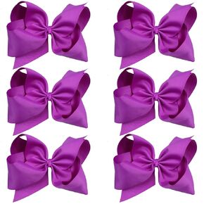 Boutique Hair Bows Alligator Clips 6 Pcs 8 Inch for Infant Baby Girl Teens Girls Women (White)