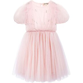 Tutu Dress for Girls - Puff Sleeves Sequin Tulle Dress Tiered Layered Toddler Dress for Wedding Birthday Photo Prop