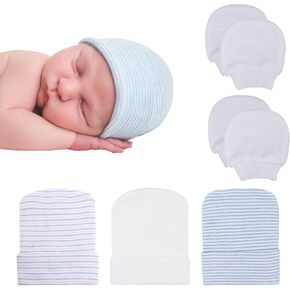 DRESHOW BQUBO Newborn Hospital Hat and Mittens Infant Baby Beanie Soft Cotton Cute Knot Nursery Cap for 0-3 Months Girls Boys