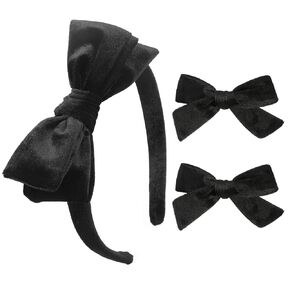 DEEKA Green Velvet Bow Headband & 2 Pcs Velvet Hair Bows Set Velvet Uniform Hair Accessories Hair Band for Little Toddler School Girls -Green