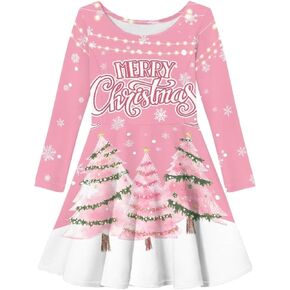 Fisoutleap Dress for Girls 3-16 Classic Round Neck Blue Pleat Dresses for Little Girls Playwear