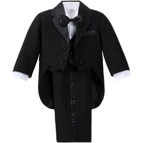 Dressy Daisy Baby Boy Tuxedo 5 قطع مجموعة فستان رسمي البدلة شهم Tux ملابس الزفاف أسود أبيض عاجي