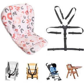 Kocpudu High Chair Pad, High Chair Cushion, Seat Cushion, Breathable Pad, with Baby High Chair Seat Belt, 2 Pieces, Soft and Comfortable, Make The Baby More Comfortable (Pink Alphabet Pattern)