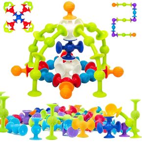 48 Piece Suction Cup Toys Bath Toys for Kids Ages 3+, Sensory Toys for Autistic Children, Travel Toys Window Toys Stem Learning Toys, Bathtub Toys with Storage