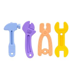 Hooku 4 Pack Silicone Teething Toys for Babies 0-6 Months, Teethers for Babies 6-12 Months, Hammer Spanner Wrench Pliers Tools Shape Sensory Chew Toys