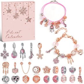 Jewelry Advent Calendar Women 2024, Purple Charm Bracelet Advent Calendar with 22 DIY Beads& Necklace Rope and Bracelet Xmas Surpirse Gifts