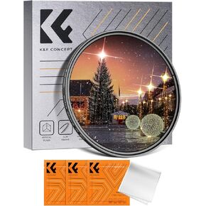 K&F Concept 62mm Variable Star Filter Cross Screen Starburst Filter 4, 8 Points -18 Layer Coating Ultra Slim Optical Glas Camera Lens Filter with 3 Cleaning Cloth