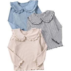SOLY HUX Toddler Girl's Collared Neck Long Sleeve T Shirts 3 Packs Cute Ruffle Tee Tops Fall Preppy Clothes in Kuwait