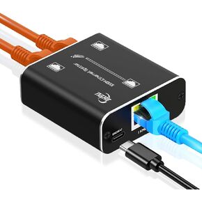 Ethernet Splitter 1 in 2 Out High Speed 1000Mbps RJ45 Ethernet Splitter LAN Splitter,Gigabit Internet Splitter with USB Power Cable for Cat5/5e/6/7/8 Cable
