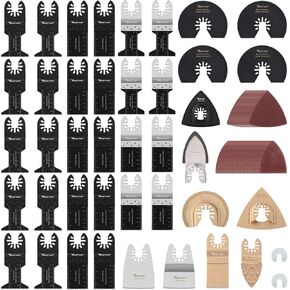 100 Pack Oscillating Saw Blade Set, Universal Oscillating Tool Blades With Sandpaper, Quick Release Multitool Blades Kit for Wood Metal Plastic