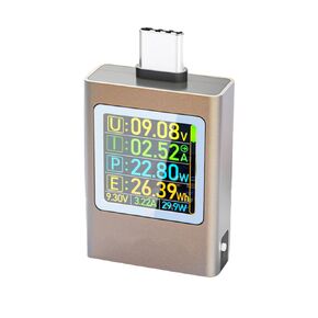 diymore USB C Power Meter, USB C Tester Power Meter,Type C Voltage and Current Tester Meter, Power Bank Capacity,Working Time Ammeter Voltmeter USB Cable Charger Detector LED Display Grey