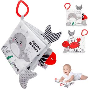 Crinkle Soft Baby Books, 3D Touch Feel High Contrast Cloth Book Sensory Baby Toys 0-6-12 Months, Early Learning Stroller Toys for Infants Toddler Gifts