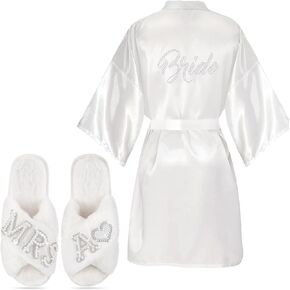 Mepase 2 Pcs Personalized Initial Bride Slippers and Bride Robe Mrs Slippers Bridal Robe Bridal Shower Gifts for Wedding Day