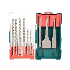 9Pcs Rotary Hammer Drill Bits and Chisel Set, SDS-Plus Carbide-Tipped Drill Bits and Chisels with Storage Case, Tools for Concrete Brick Stone and Other Masonry Construction Materials