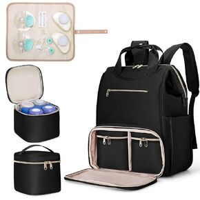 Fasrom Wearable Breast Pump Bag Backpack with Cooler and Pump Tote Bag, Compatible with Elvie, Momcozy Hands Free Pumps and Medela Pump in Style, Black (Patent Design)