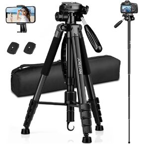 Camera Tripod, 72" Tripod for Camera Stand, Aluminum Heavy Duty Tripod for Video Photo, 5 in 1 Travel Camera Tripod & Monopod Compatible with Canon Nikon Cameras DSLR Camcorder Projector Phone