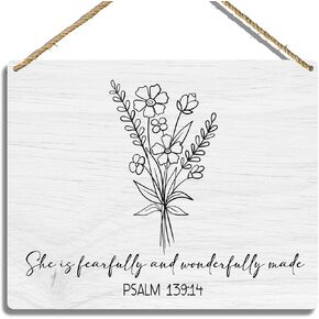Sahjzk Girl Nursery Decor, She is fearfully and wonderfully made Nursery Scripture, Christian Bible Verse Wooden Hanging Decor
