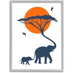 Stupell Industries Modern African Safari Sunny Sky Elephant Family, Designed by Atelier Posters Gray Framed Wall Art, 11 x 14, Blue