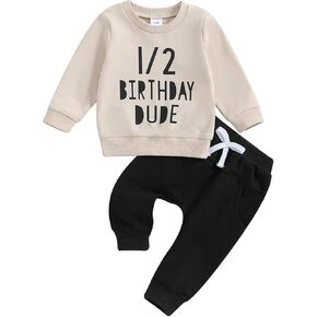 Kayotuas Half Birthday Outfit Baby Boy Letter Print Long Sleeve Sweatshirt Top and Pants Infant 2 Piece Sets Fall Clothes