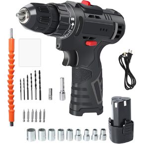 Jadeshay 12V Cordless Electric Drill Kit with Battery and Charger, Dual-Speed 30Nm Torque Electric Drill with Work Light, Ideal for Wood, Metal & Screwdriving