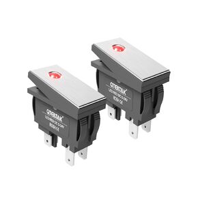QTEATAK KCD3 DPST Boat Rocker Switch, Red LED Black Metal Panel Boat Rocker Toggle Switch, On/Off 4-Pin 2-Position Snap DC 5V-24V Ith:16A, 2Pack (Only for DC5-24V)