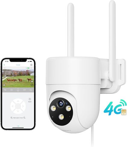 كاميرا أمان خلوية LIWAN 4G LTE سلكية في الهواء الطلق، بدون كاميرا أمان WiFi، تسجيل 24/7، عرض 360 درجة، رؤية ليلية ملونة 2K، محادثة ثنائية الاتجاه، بطاقة SIM مدمجة وبطاقة ذاكرة 32 جيجا، خطة بيانات غير محدودة in Saudi Arabia