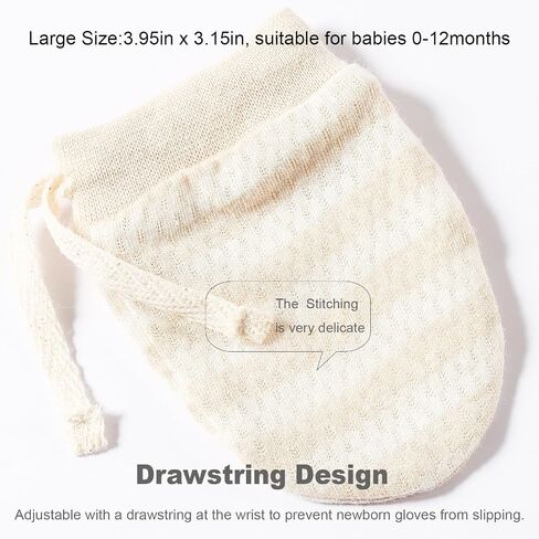 Newborn Mittens No Scratch 100% Organic Cotton 3 Packs Mitts Baby Boy Girl Neutral With String 0-12 months in Saudi Arabia