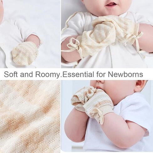 Newborn Mittens No Scratch 100% Organic Cotton 3 Packs Mitts Baby Boy Girl Neutral With String 0-12 months in Saudi Arabia