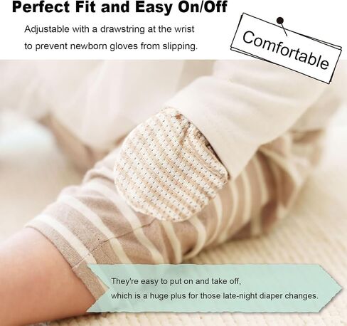 Newborn Mittens No Scratch 100% Organic Cotton 3 Packs Mitts Baby Boy Girl Neutral With String 0-12 months in Saudi Arabia