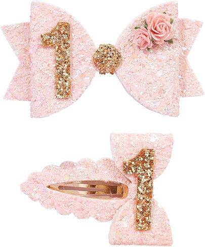 2 قطعة من مشابك الشعر لأقواس شعر الفتيات الصغيرات، إكسسوارات شعر لحفلات عيد الميلاد الأول، أقواس لامعة ومشابك وردية، دبوس شعر للفتيات على شكل تاج الكيك، مشبك شعر بوتيك لحفلات أعياد الميلاد in Kuwait