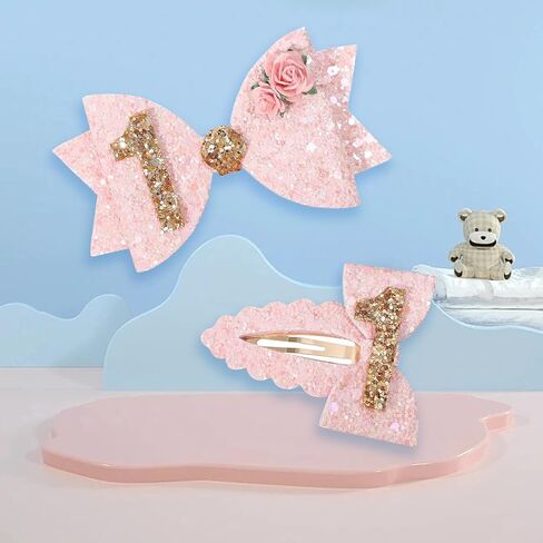 2 قطعة من مشابك الشعر لأقواس شعر الفتيات الصغيرات، إكسسوارات شعر لحفلات عيد الميلاد الأول، أقواس لامعة ومشابك وردية، دبوس شعر للفتيات على شكل تاج الكيك، مشبك شعر بوتيك لحفلات أعياد الميلاد in Kuwait