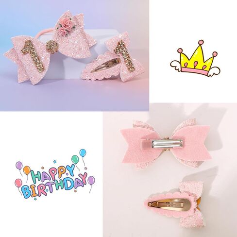 2 قطعة من مشابك الشعر لأقواس شعر الفتيات الصغيرات، إكسسوارات شعر لحفلات عيد الميلاد الأول، أقواس لامعة ومشابك وردية، دبوس شعر للفتيات على شكل تاج الكيك، مشبك شعر بوتيك لحفلات أعياد الميلاد in Kuwait