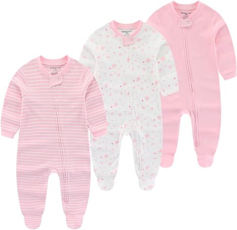 Kiddiezoom Baby Cotton Footed One-Piece Romper Multiple color combinations Jumpsuit Set For Newborn baby Pajamas in Kuwait