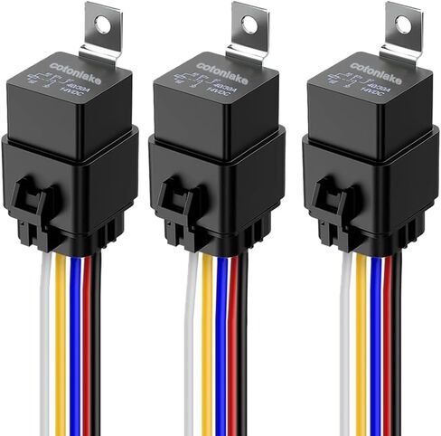 مجموعة أدوات تسخير تبديل التتابع المقاومة للماء من Cotonlake 5Pin 12V 40/30 Amp - 12V DC 5-Pin SPDT مرحلات السيارات 14 AWG أسلاك ساخنة (قطعتان) in Kuwait
