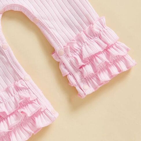 Winioder Newborn Baby Girl Clothes Ribbed Long Sleeve Ruffle Romper Jumpsuit with Headband My First Valentines Day Outfit in Kuwait