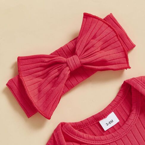 Winioder Newborn Baby Girl Clothes Ribbed Long Sleeve Ruffle Romper Jumpsuit with Headband My First Valentines Day Outfit in Kuwait