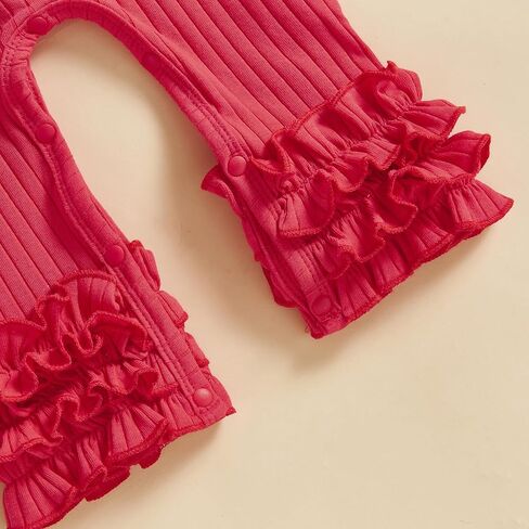 Winioder Newborn Baby Girl Clothes Ribbed Long Sleeve Ruffle Romper Jumpsuit with Headband My First Valentines Day Outfit in Kuwait