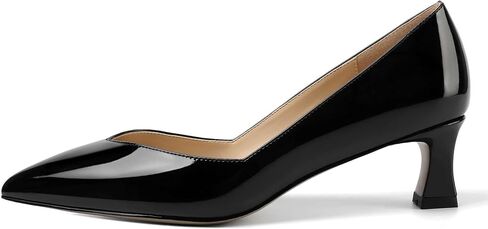 NUMALEO Womens Slip On Solid Pointed Toe Patent Work Casual Spool Low Heel Pumps Shoes 2 Inch in Kuwait