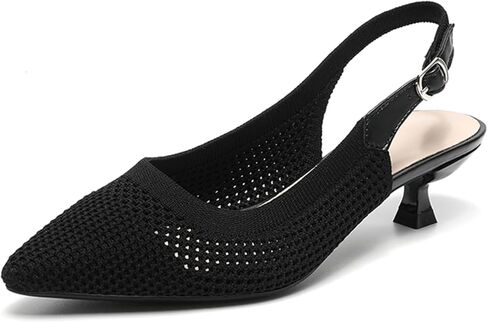 حذاء نسائي بمقدمة مدببة من Youngshow، كعب مريح من الخلف مع دعم للقوس، كعب قطط لطيف مع حزام للكاحل للنساء، مكتب المشي، أسود in Kuwait