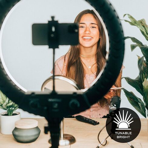 حلقة إضاءة LED من Vivitar مع حامل، حلقة إضاءة سطوع قابلة للتعديل مقاس 18 بوصة مع حامل للكمبيوتر اللوحي وجهاز تحكم عن بعد لاسلكي، إضاءة محمولة لاستوديو الصور والمكياج والبث والتصوير الفوتوغرافي in Kuwait